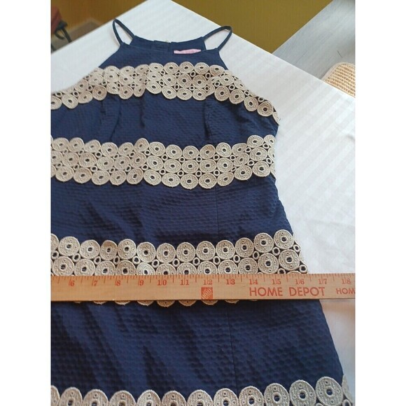 Lilly Pulitzer Annabelle mini dress 0 navy sleeveless gold trim classic preppy - Picture 8 of 9